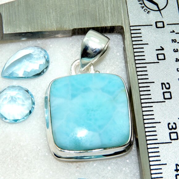 Larimar Gemstone Pendant, 925 Sterling Silver,  Handmade Design Pendant - Picture 4 of 4